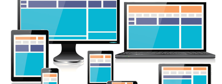 Realistic Mobile Computer Devices showing Fully Responsive Web Design Orange