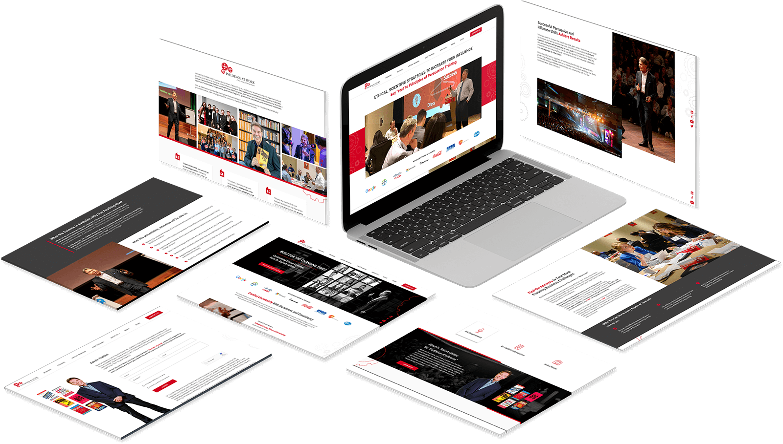 IAW website screen mockups Influence at Work web design