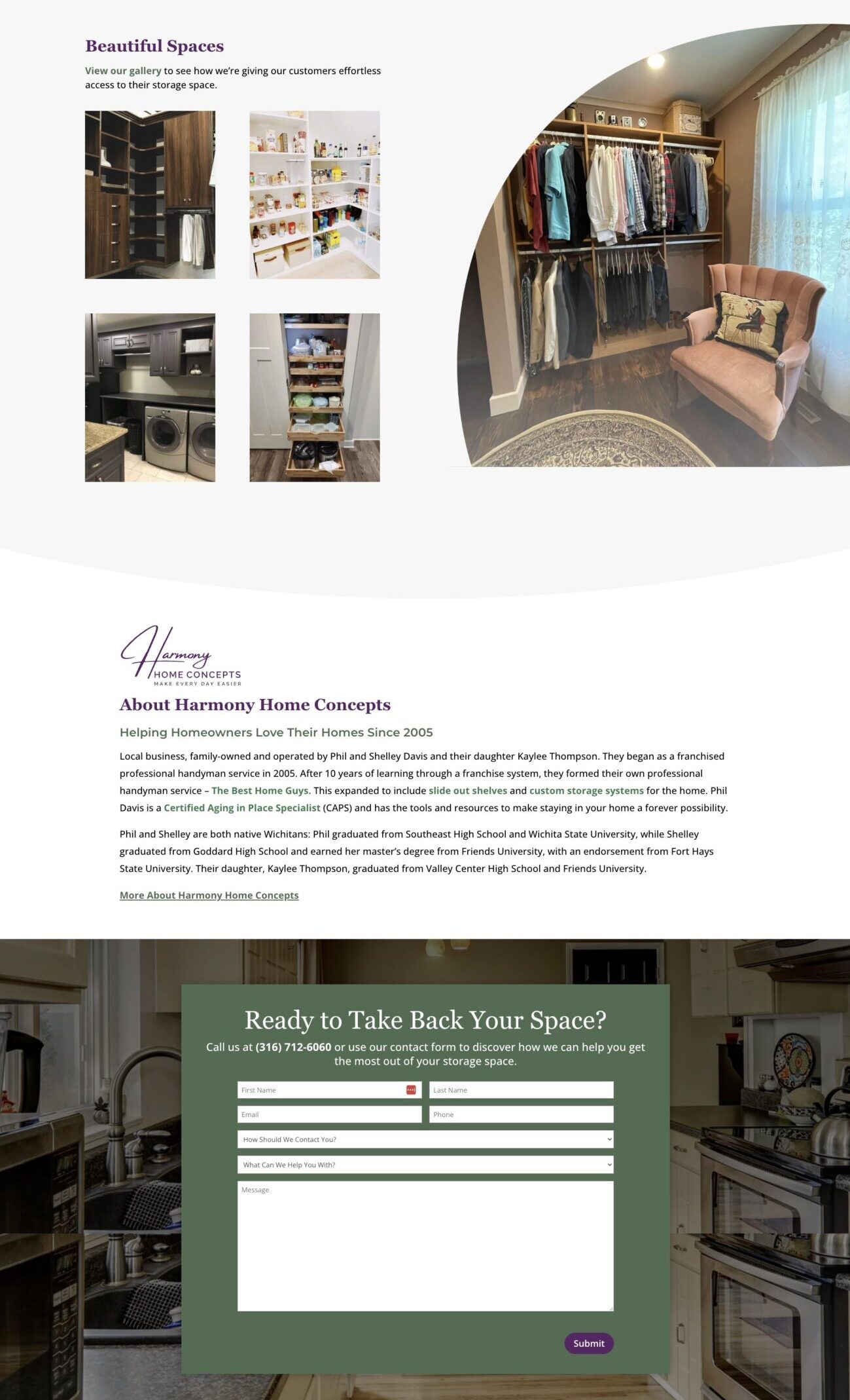 Harmony Home Concepts Screenshot of Website Home Page